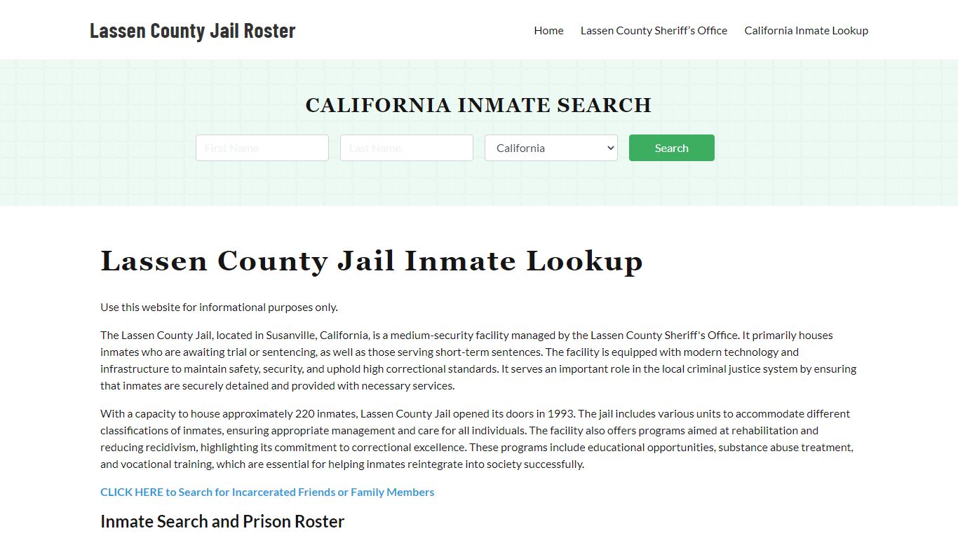 Lassen County Jail Roster Lookup, CA, Inmate Search